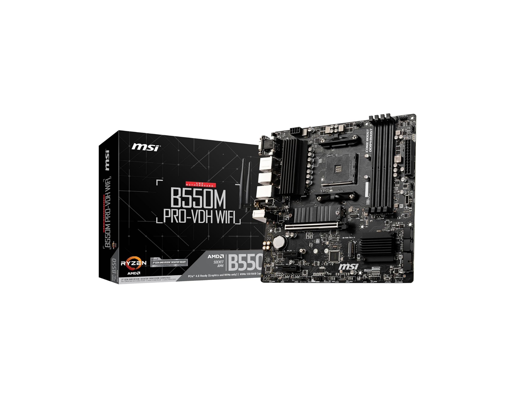 MSI B550M Pro-Vdh Wifi Am4 Ddr4 4400(Oc) Hdmi Dvg Vga M.2 Usb3.2 Wifi Matx Anakart