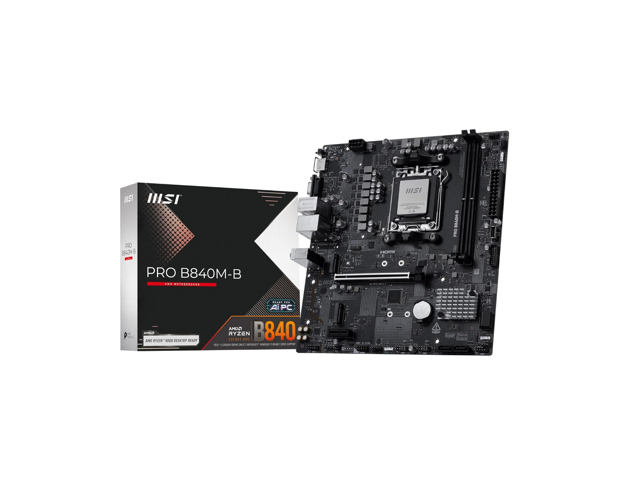 MSI PRO B840M-B AM5 DDR5 8000MHZ(OC) HDMI,VGA,2X M.2 USB 5 GBS 2.5G LAN MATX