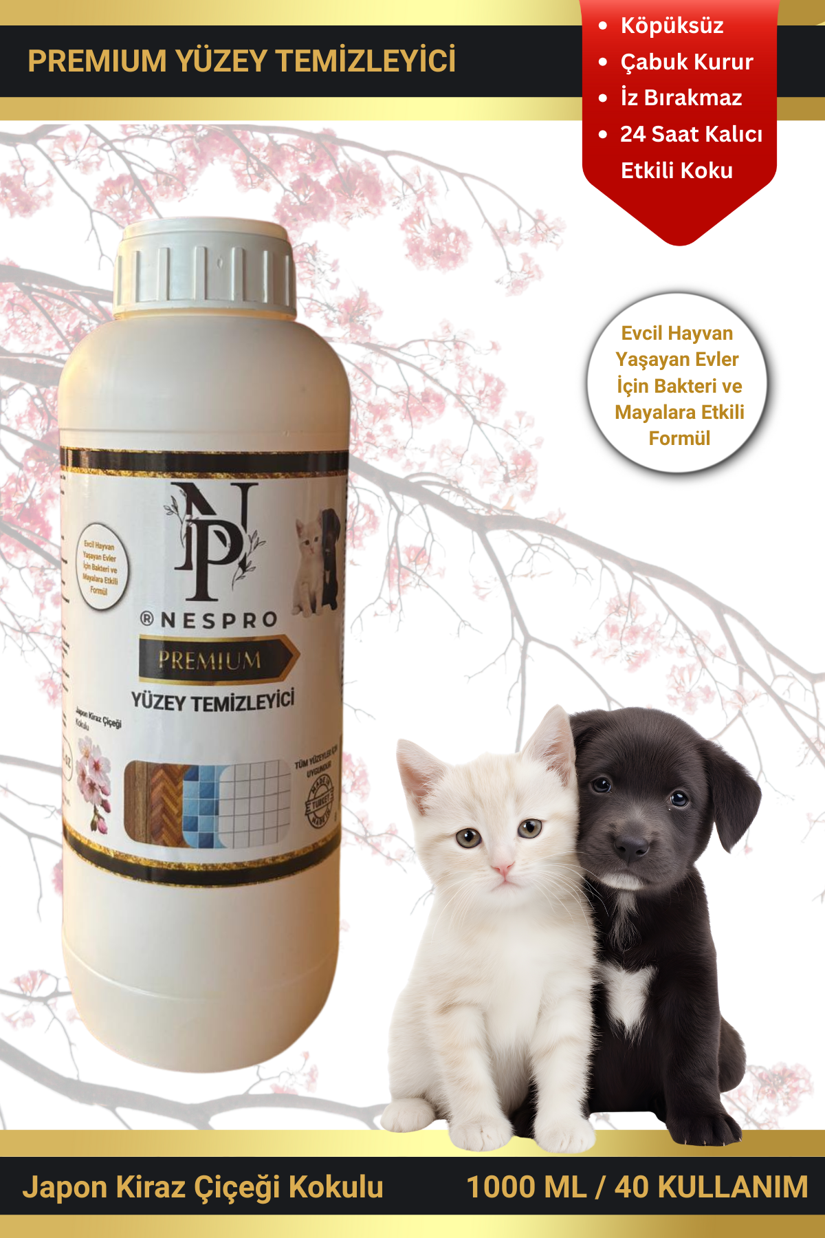 Nespro Premium Yüzey Temizleyici - Köpüksüz, Evcil Hayvan Yaşayan Evler İçin Uygun 1 Lt