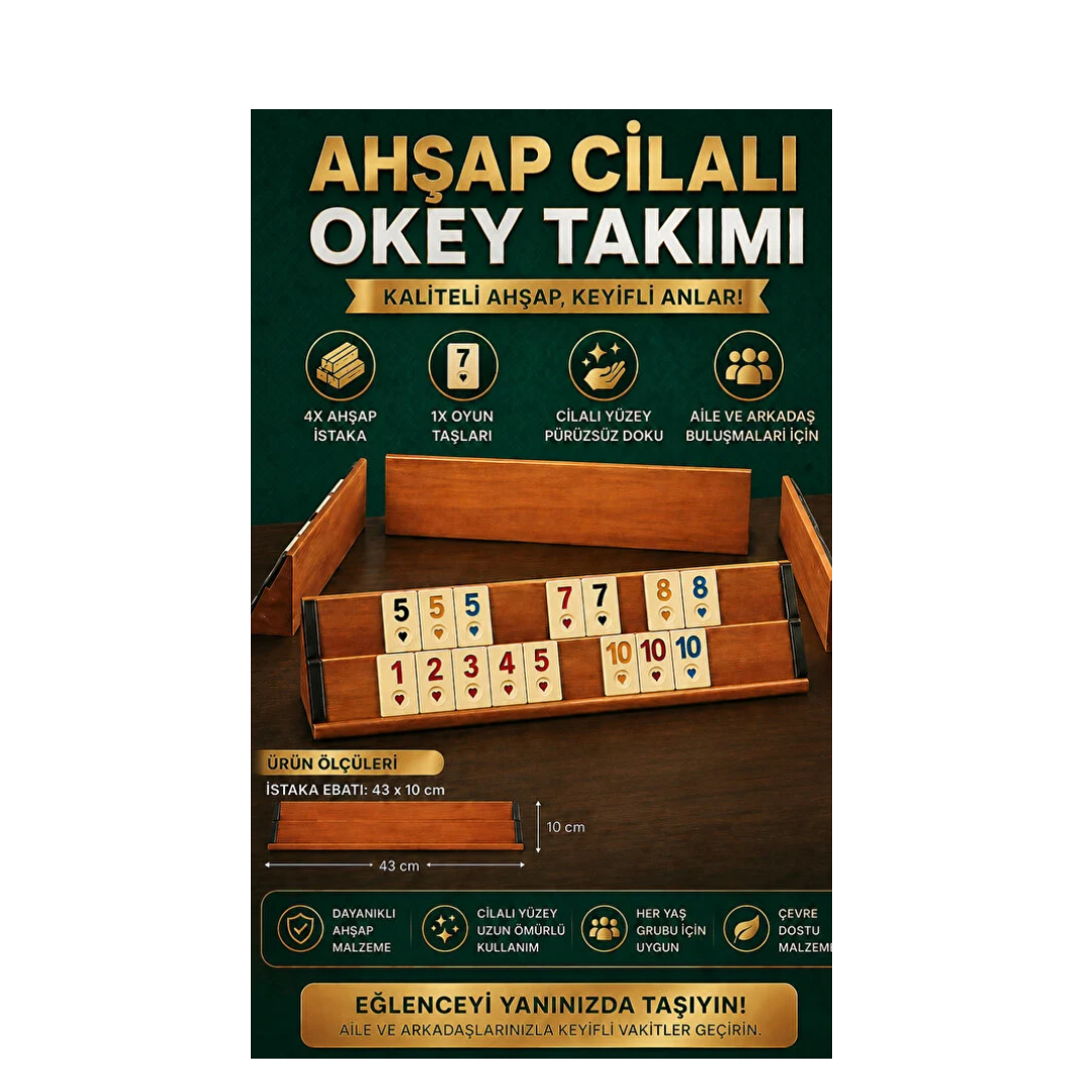 nextbuy Ahşap Cilalı Okey Takımı Ağaç Istaka Melamin Taşlı Kahveci Hobi Oyun Seti