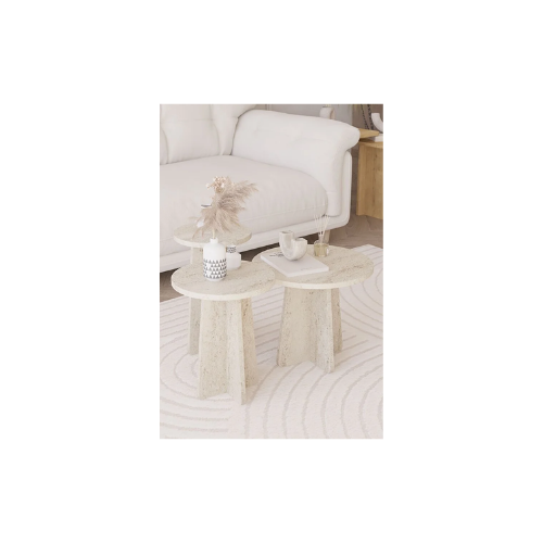 OBİ Atölye Mantar 3 Lü Zigon Sehpa Iskandinav Stili - Traverten