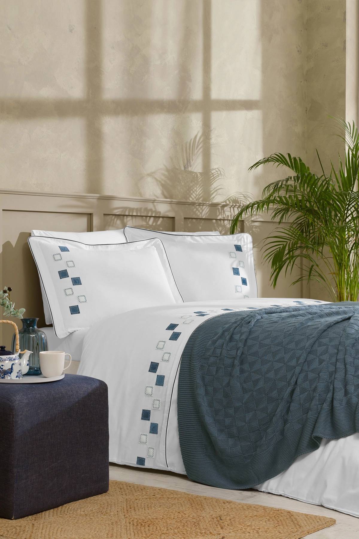 Özdilek Chess Çift Kişilik Gelin Seti(İndigo)