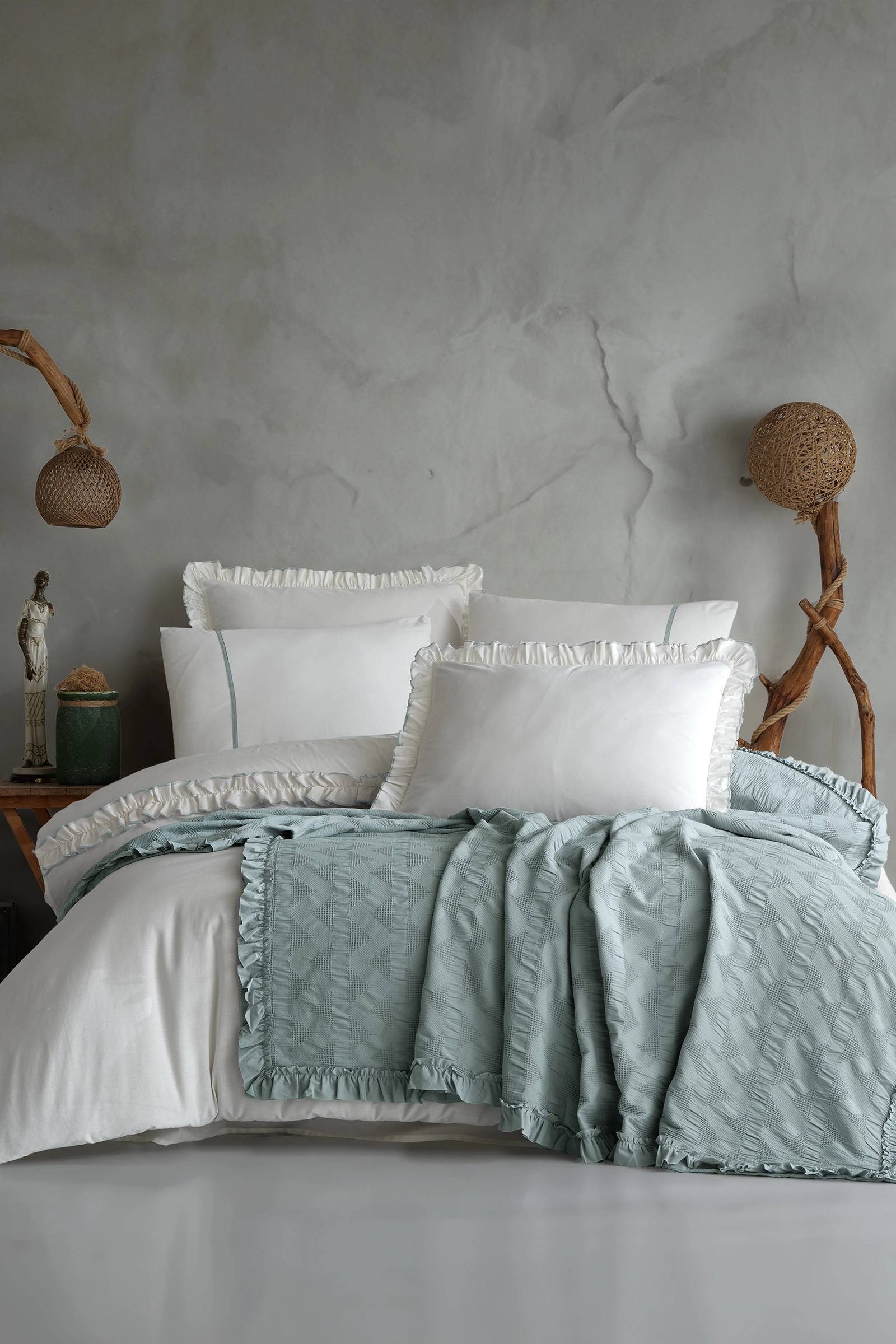 Özdilek Ruffle Çift Kişilik Gelin Seti (Haki)