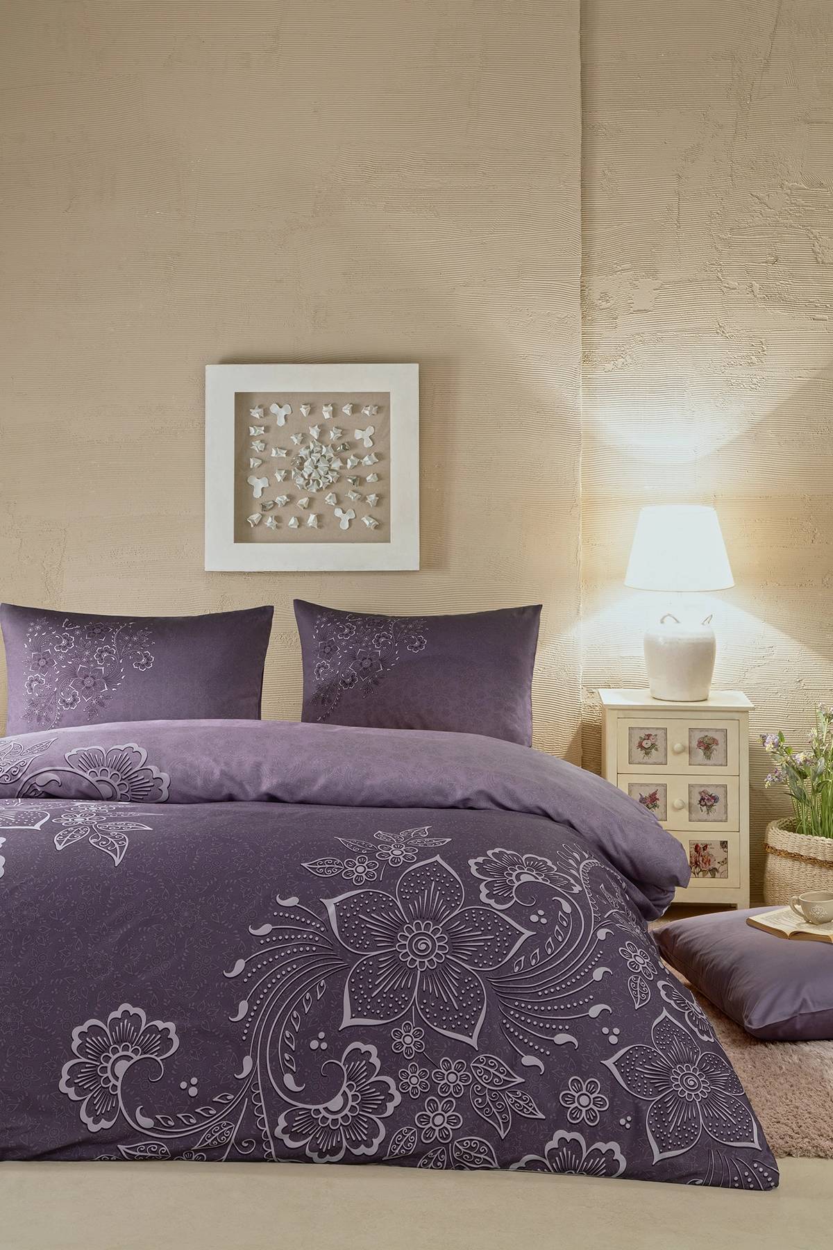 Özdilek Vintage Lily Tek Kişilik Soft Life Saten Nevresim Takımı Mor