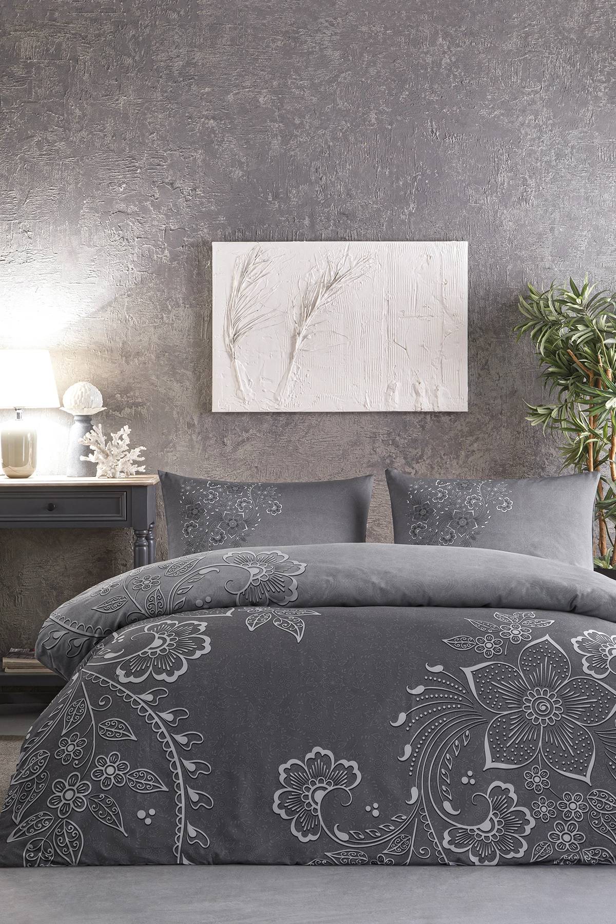 Özdilek Vintage Lily Tek Kişilik Soft Life Saten Nevresim Takımı Gri