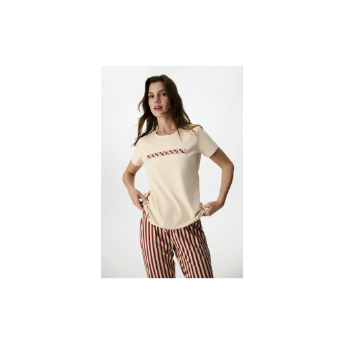 Pastel Bej Ent Buongiorno Pamuklu Kapri Pijama Takımı