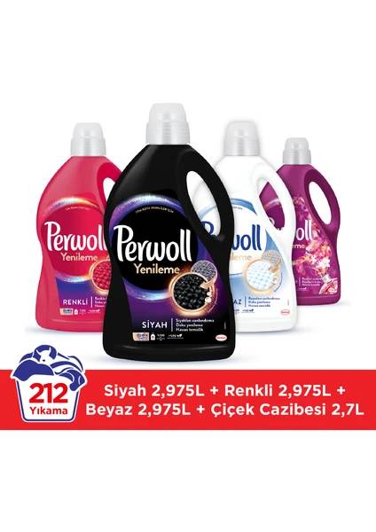 Perwoll Yenileme Renkli 2.97L & Perwoll Yenileme Siyah 2.97L & Perwoll Yenileme Beyaz 2.97L & Perwoll Yenileme Çiçek Cazibesi