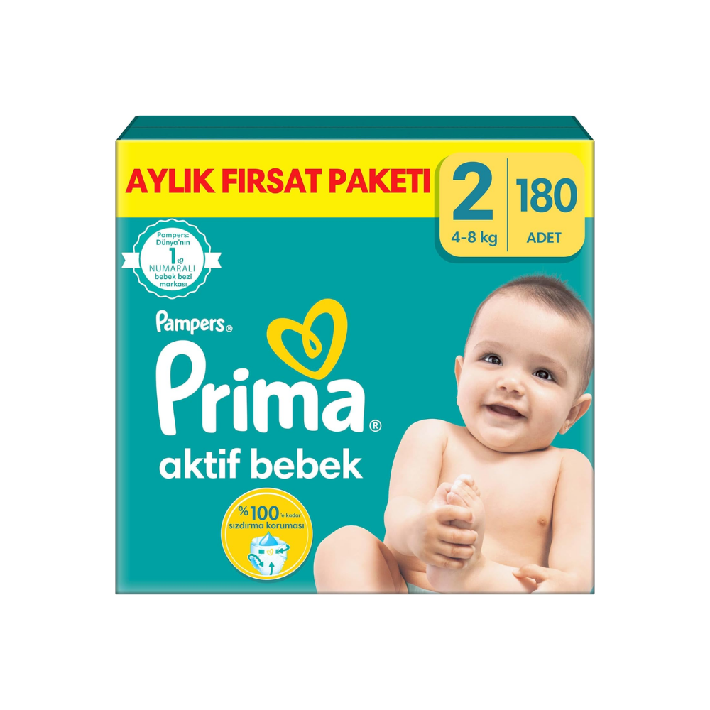 Prima Aktif Bebek, Bebek Bezi 2 Numara, 180 Adet Aylık Fırsat Paketi