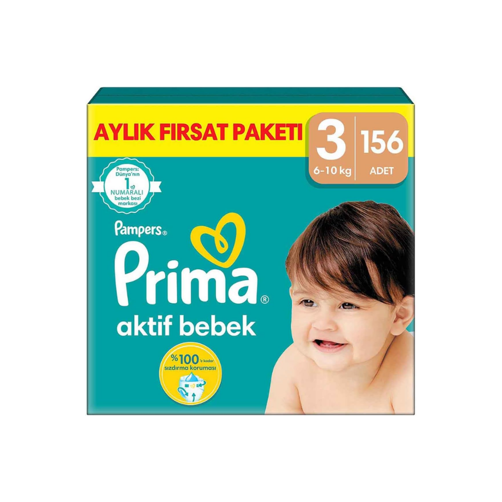 Prima Aktif Bebek, Bebek Bezi 3 Numara, 156 Adet Aylık Fırsat Paketi thumbnail