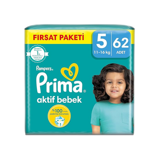 Prima Bebek Bezi Aktif Bebek 5 Beden 62 Adet Junior Mega Fırsat Paketi