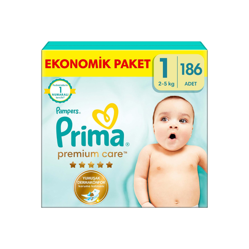 Prima Bebek Bezi Premium Care 1 Numara 186 Adet Yenidoğan Aylık Fırsat Paketi thumbnail