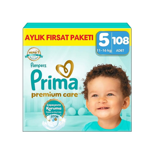 Prima Bebek Bezi Premium Care 5 Numara 108 Adet Aylık Fırsat Paketi thumbnail