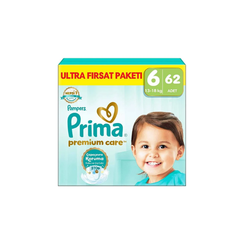 Prima Bebek Bezi Premium Care 6 Beden Fırsat Paketi 62 Adet thumbnail