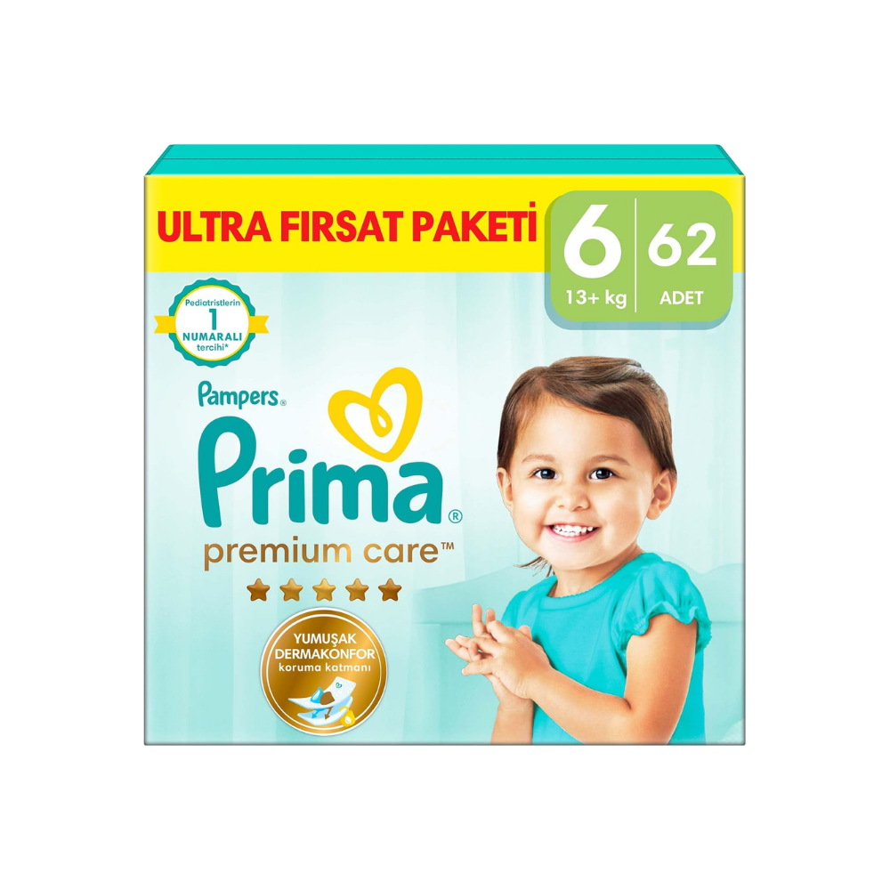 Prima Bebek Bezi Premium Care 6 Numara 62 Adet Ultra Fırsat Paketi