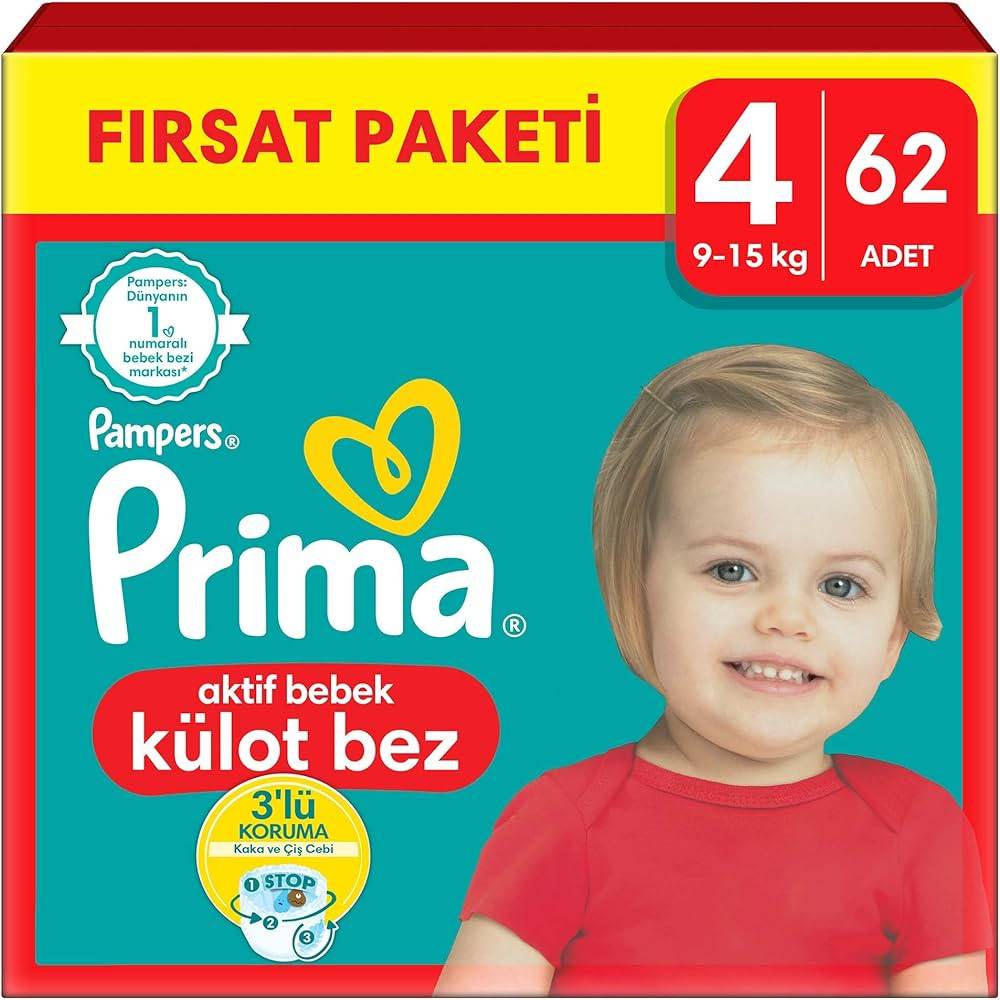 Prima Aktif Bebek Külot Bez 4 Beden 62 Adet Fırsat Paketi