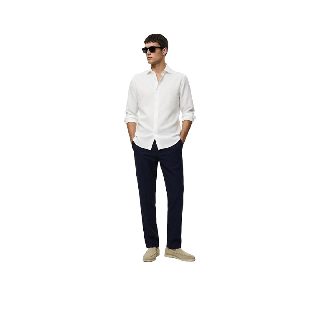 Regular Fit Viskon Karışımlı Cepli Düğmeli Kumaş Pantolon