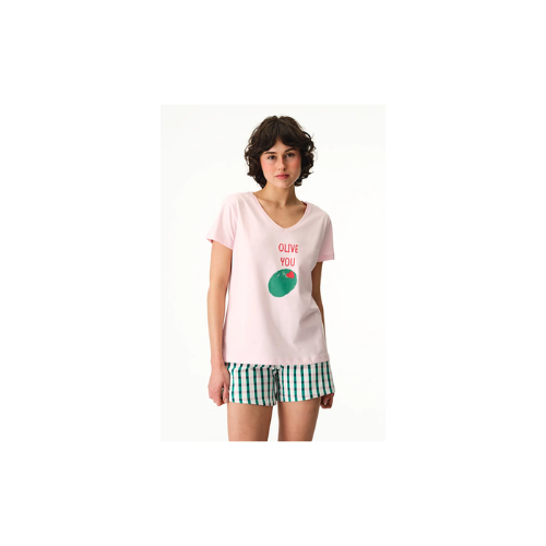 Renkli Olive You Pamuklu Şort Pijama Takımı