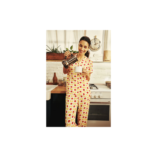 Renkli Pasta Time Düğmeli Gömlek Pantolon Pijama Takımı thumbnail