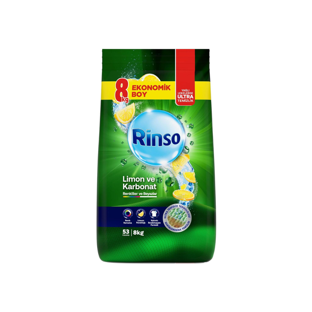 Rinso Toz Çamaşır Deterjanı Limon ve Karbonat Renkliler ve Beyazlar İçin 8 KG