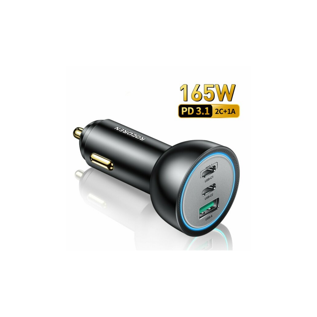 Rocoren 165W 3 Portlu PD3.1 2*Type-C ve USB-A Araç içi Hızlı Şarj Cihazı  1 Metre 240W Kablo