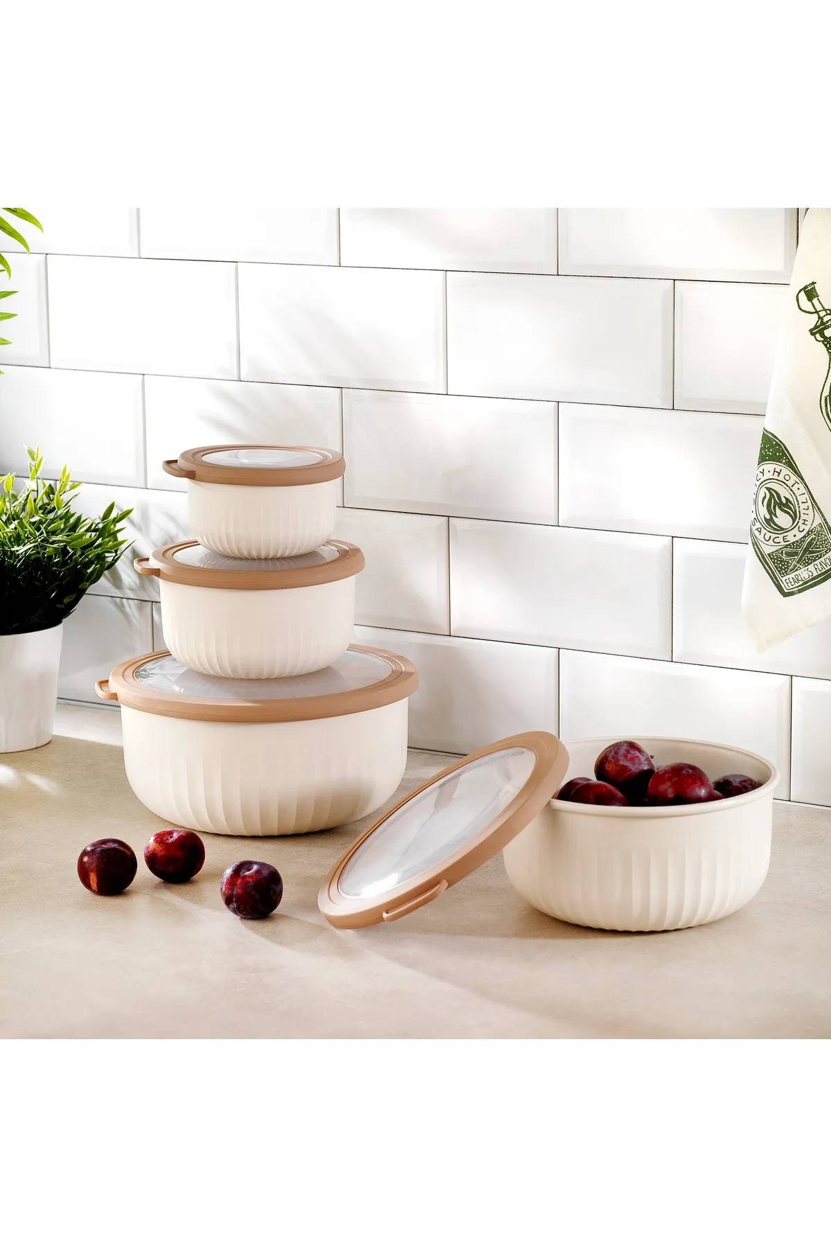 Schafer Ashley 4'lü Yuvarlak Saklama Kabı - Krem