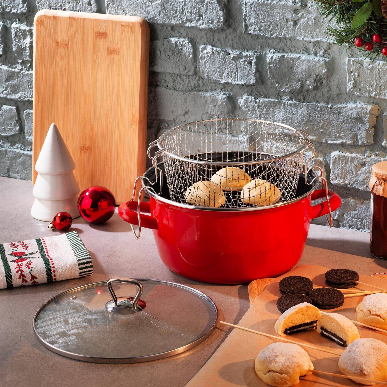 Schafer Fry Çıtır Kızartma Tenceresi 22 cm - 3 Parça - Kırmızı