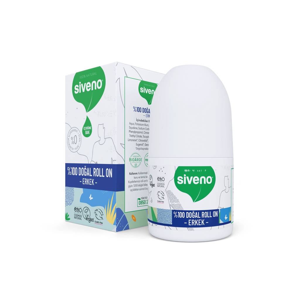 Siveno %100 Doğal Roll-On Erkek Deodorant Bitkisel Leke Bırakmayan Vegan 50 ml thumbnail