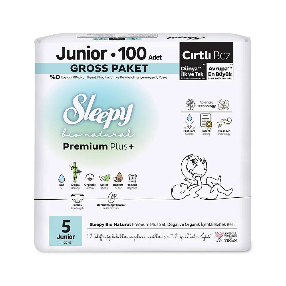 Sleepy Bio Natural Aylık Paket Bebek Bezi 5 Numara 100 Adet