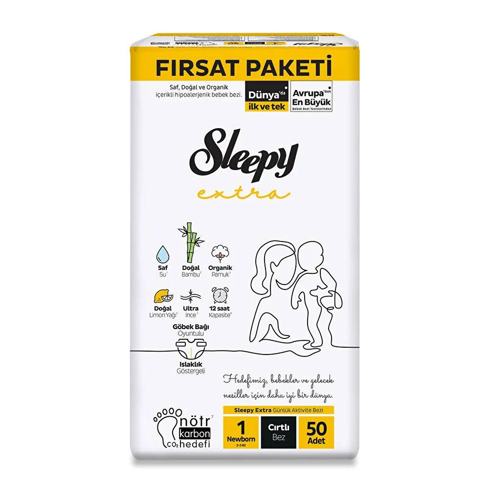 Sleepy Extra Bebek Bezi 1 Beden 50 Adet thumbnail