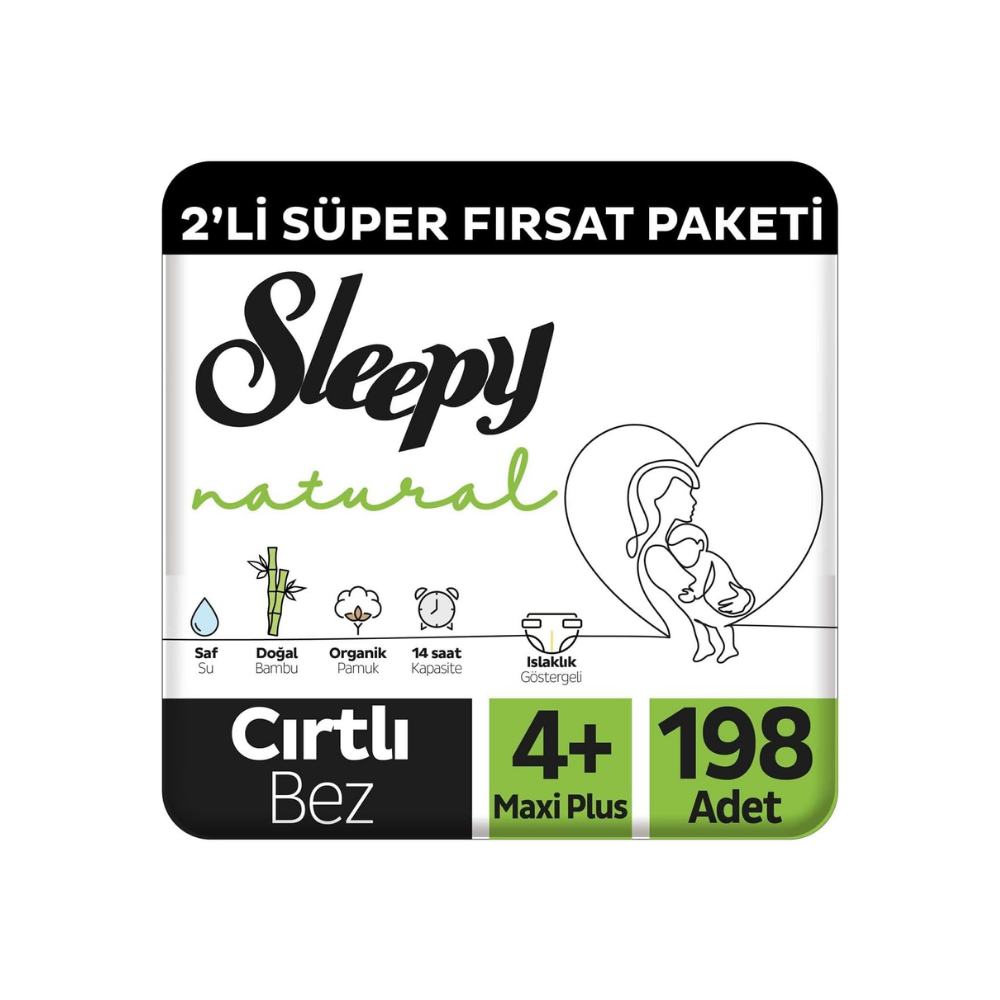 Sleepy Natural 2'li Fırsat Paketi Bebek Bezi 4+ Numara Maxi Plus 198 Adet thumbnail