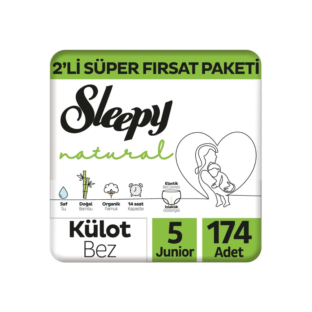 Sleepy Natural 2'li Fırsat Paketi Külot Bez 5 Numara Junior 174 Adet