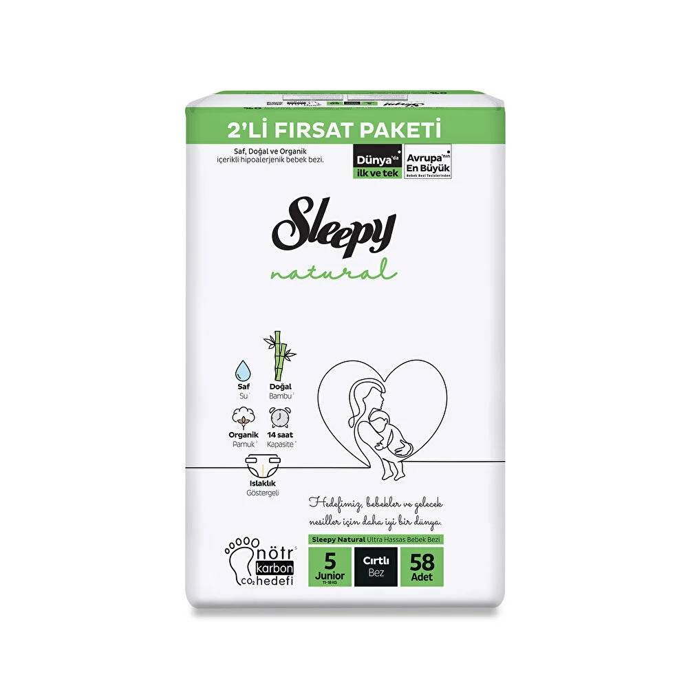 Sleepy Natural Bebek Bezi 2'li Fırsat Paketi 5 Beden 58 Adet