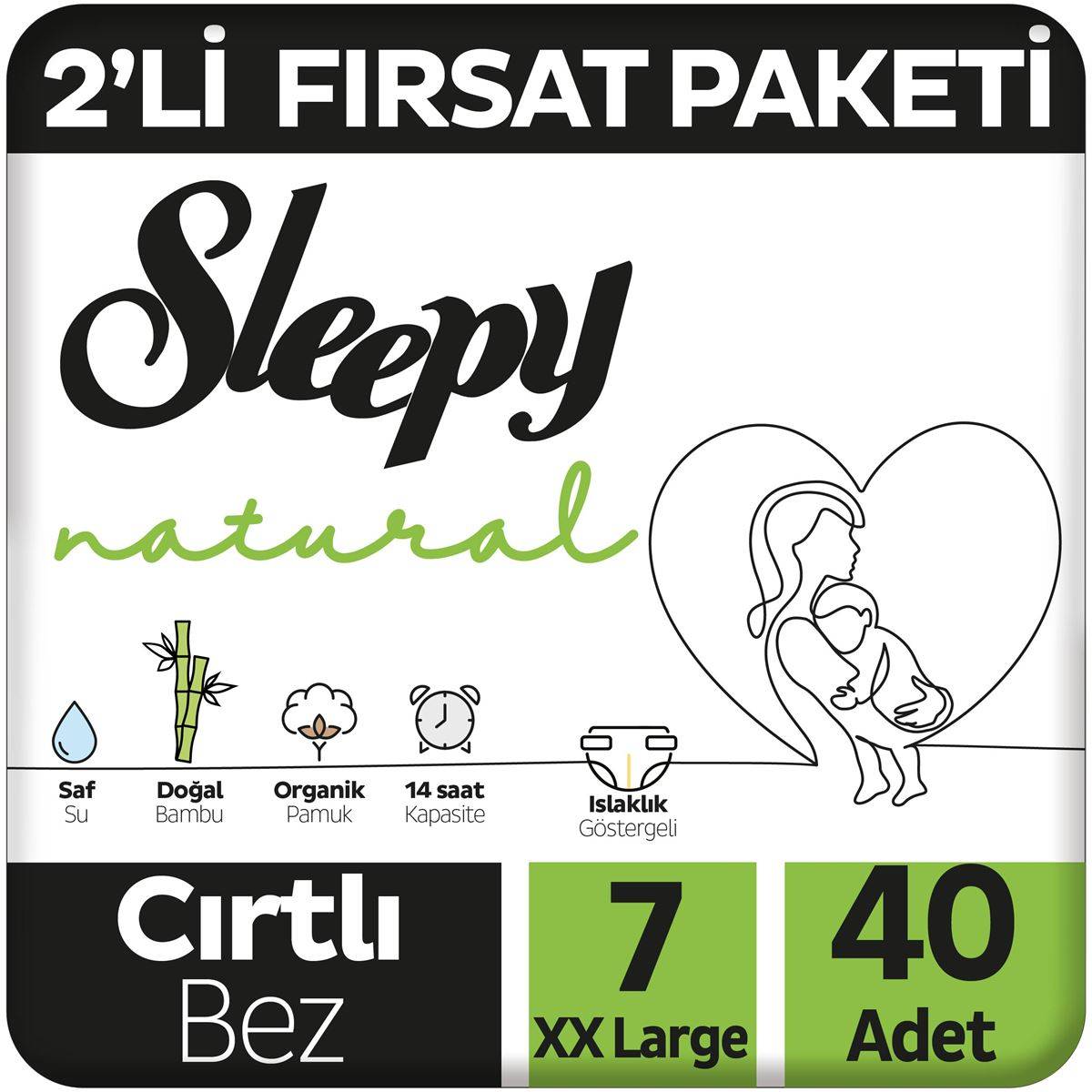 Sleepy Natural Bebek Bezi 2'li Fırsat Paketi 7 Beden 40 Adet