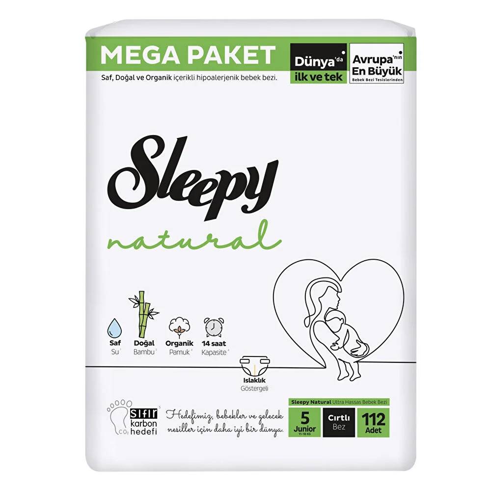 Sleepy Natural Mega Fırsat Paketi Junior 5 Beden Bebek Bezi 112 Adet