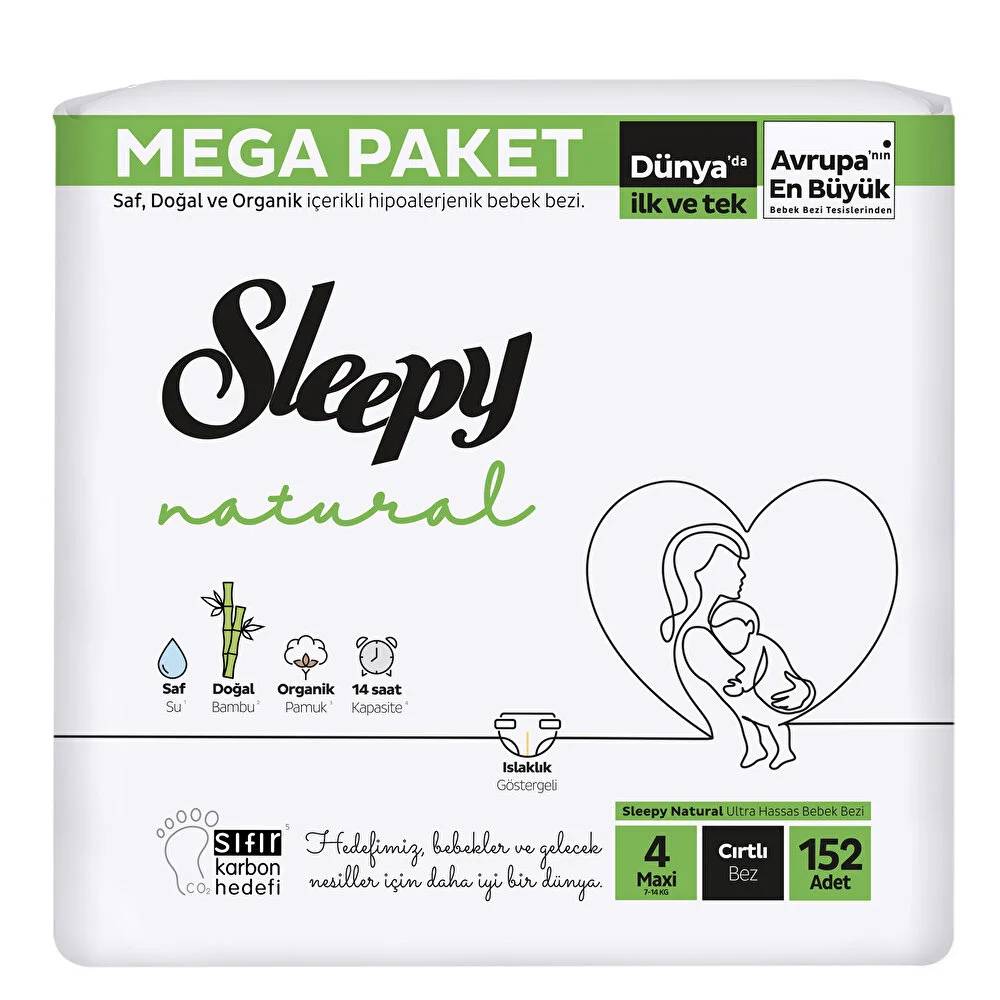Sleepy Natural Mega Fırsat Paketi Maxi 4 Beden Bebek Bezi 152 Adet