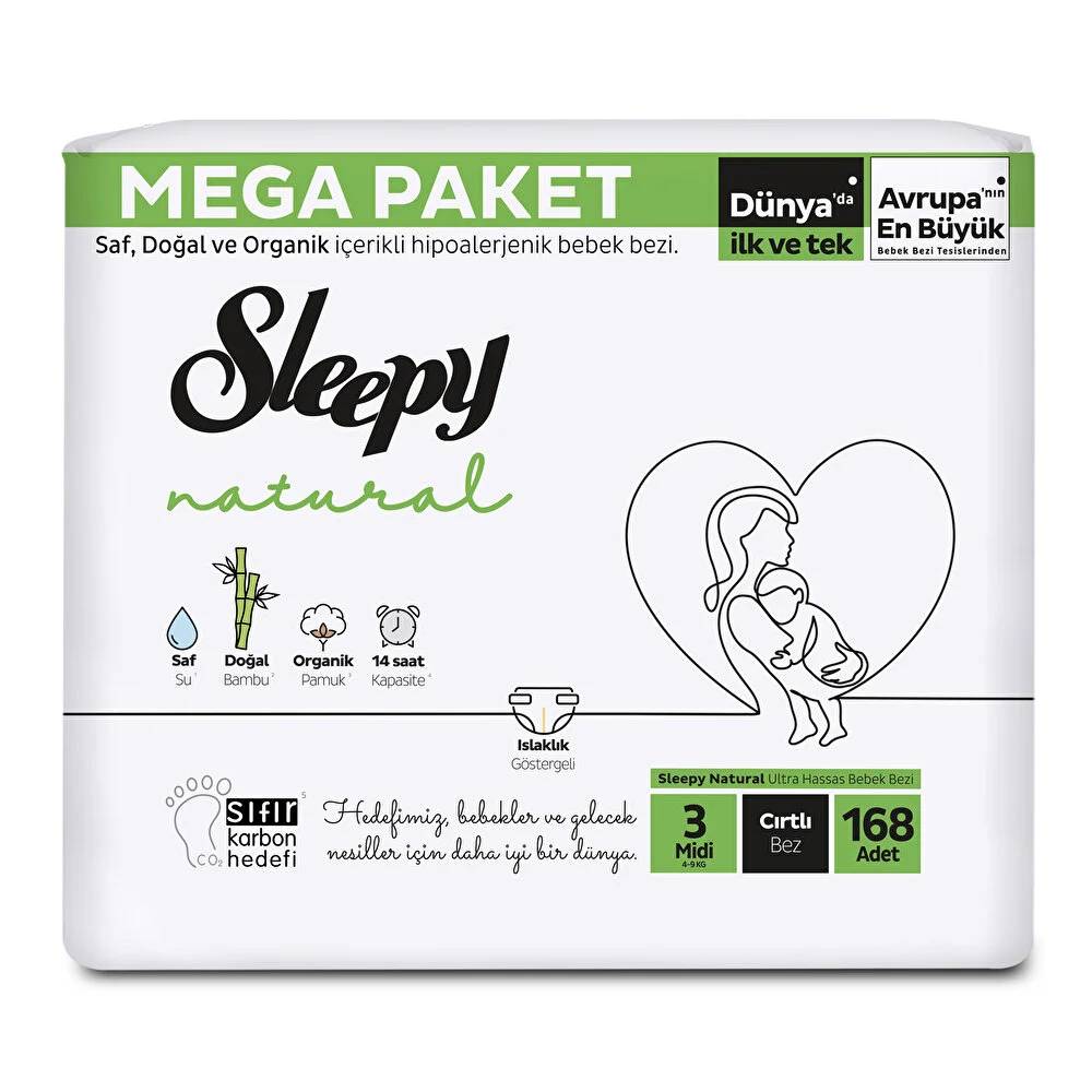 Sleepy Natural Mega Fırsat Paketi Midi 3 Beden Bebek Bezi 168 Adet