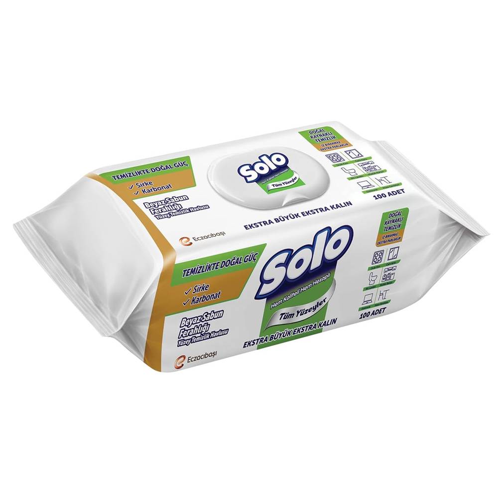 SOLO Yüzey Temizleme Mendili Doğal Güç Beyaz Sabun 100 Yaprak