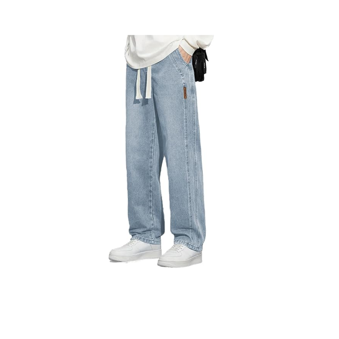 THE RULE Erkek Antrasit Baggy Beli Lastikli Likralı Düz Paça Bol Kesim Esnek Jean Denim Kot Pantolon