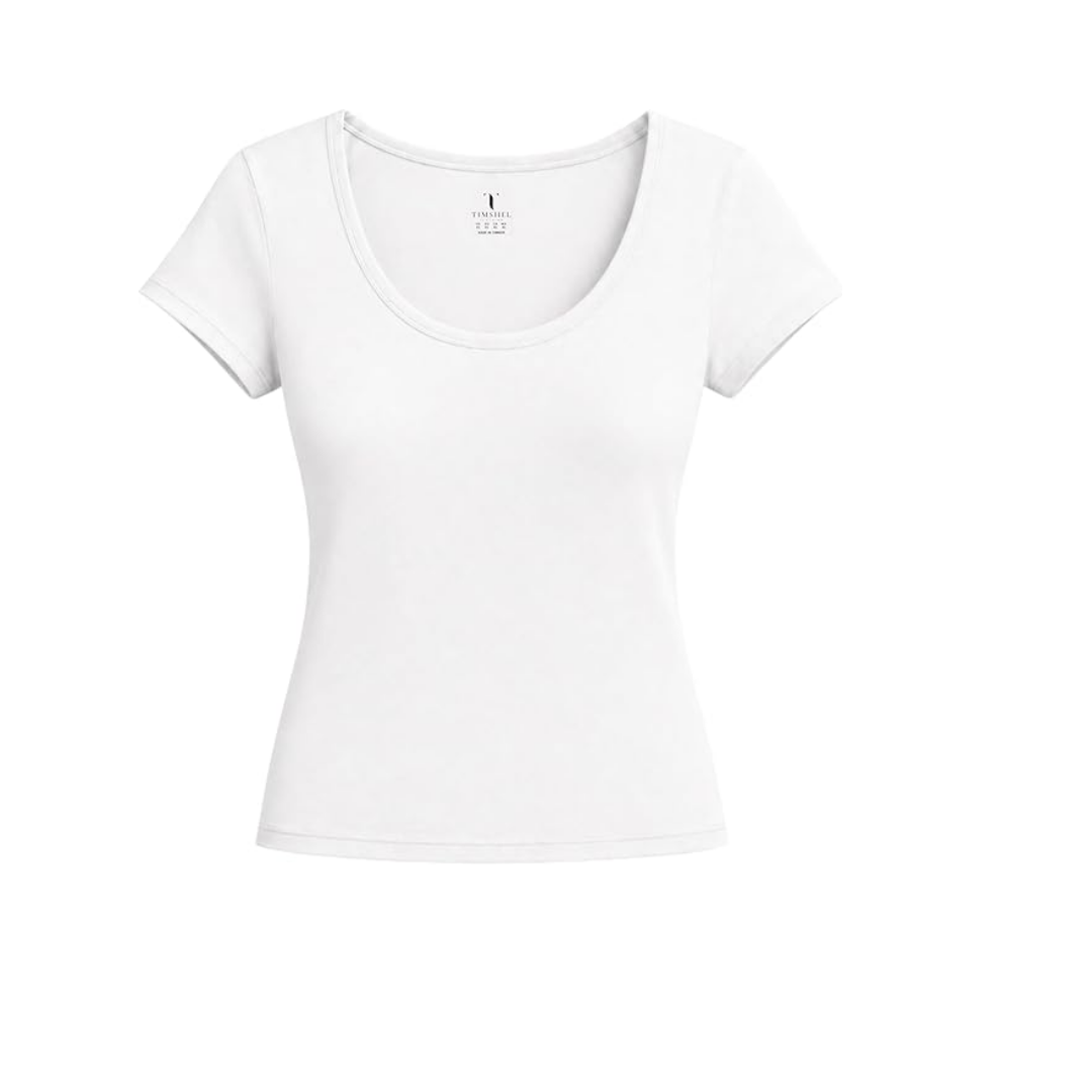 TIMSHEL Kadın%100 Pamuk Açık Yuvarlak Yaka Body T-Shirt, Slim Fit thumbnail