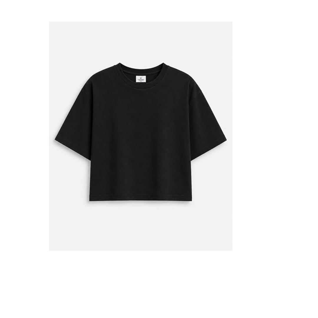 TIMSHEL Kadın Premium Kumaş Hafif Crop Oversize T-Shirt,%100 Pamuk, Sırt Dikiş Detaylı