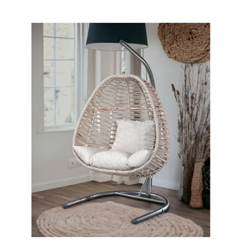 Tu Tienda (135*135) Armut Salıncak Tek Kişilik Makrome Ip Örgü Bahçe Balkon Ev Salıncağı,Krem thumbnail