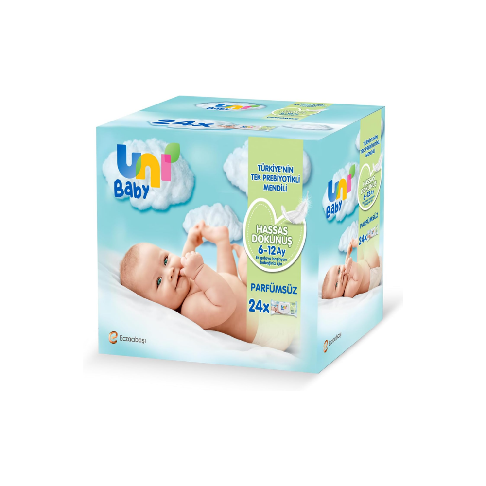 Uni Baby Hassas Dokunuş Islak Mendil, 24 x 52 Yaprak, 6 - 12 Ay