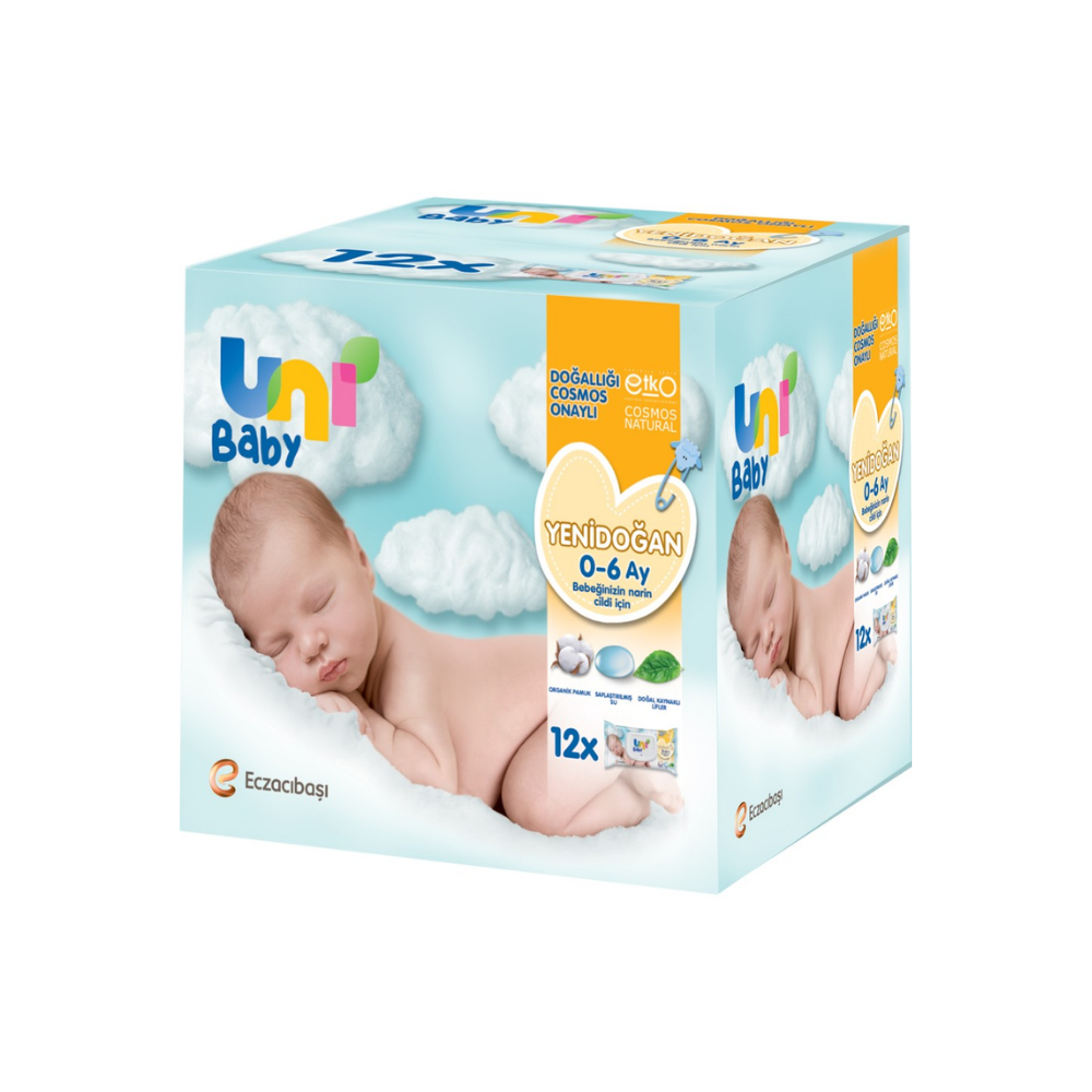 Uni Baby Yenidoğan Islak Pamuk Mendil 40 Yaprak x 12 Adet