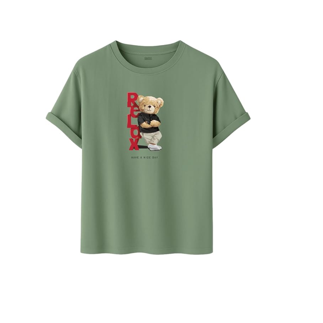 Unisex Oversize Relax Bear Grafik Baskılı Pamuklu Tişört, Streetwear Tarzı, Premium Baskı