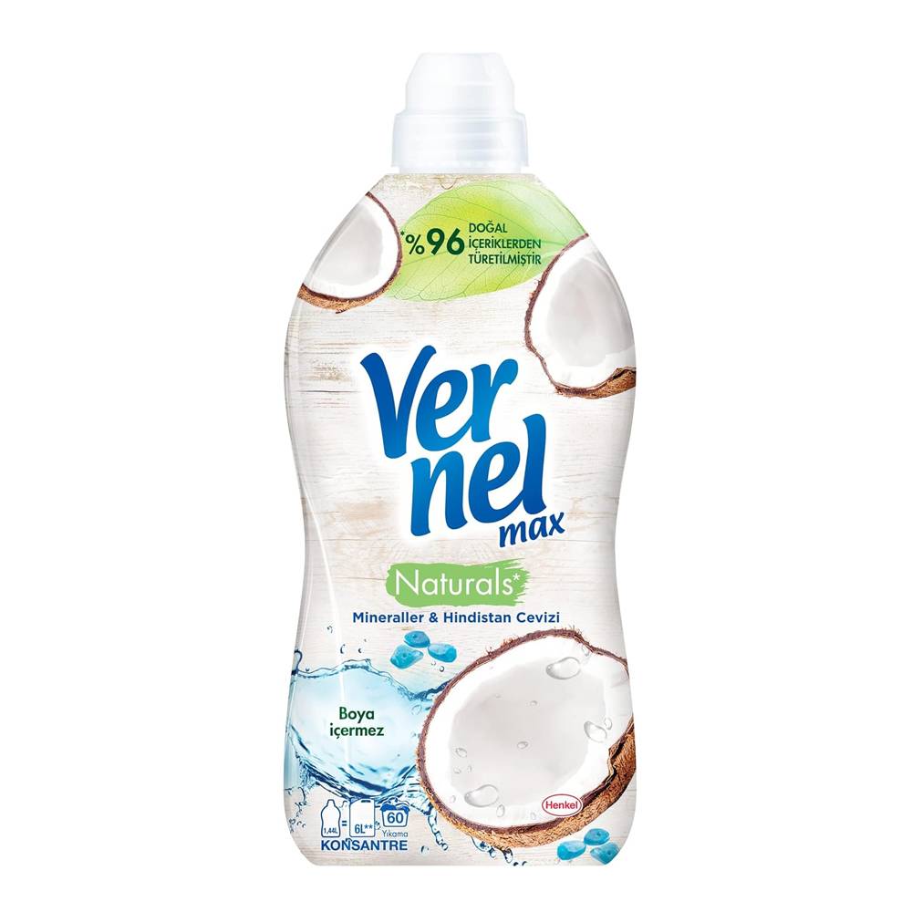 Vernel max Naturals Mineraller & Hindistan Cevizi Parfümlü 60 Yıkama Konsantre Çamaşır Yumuşatıcısı 1440 ml