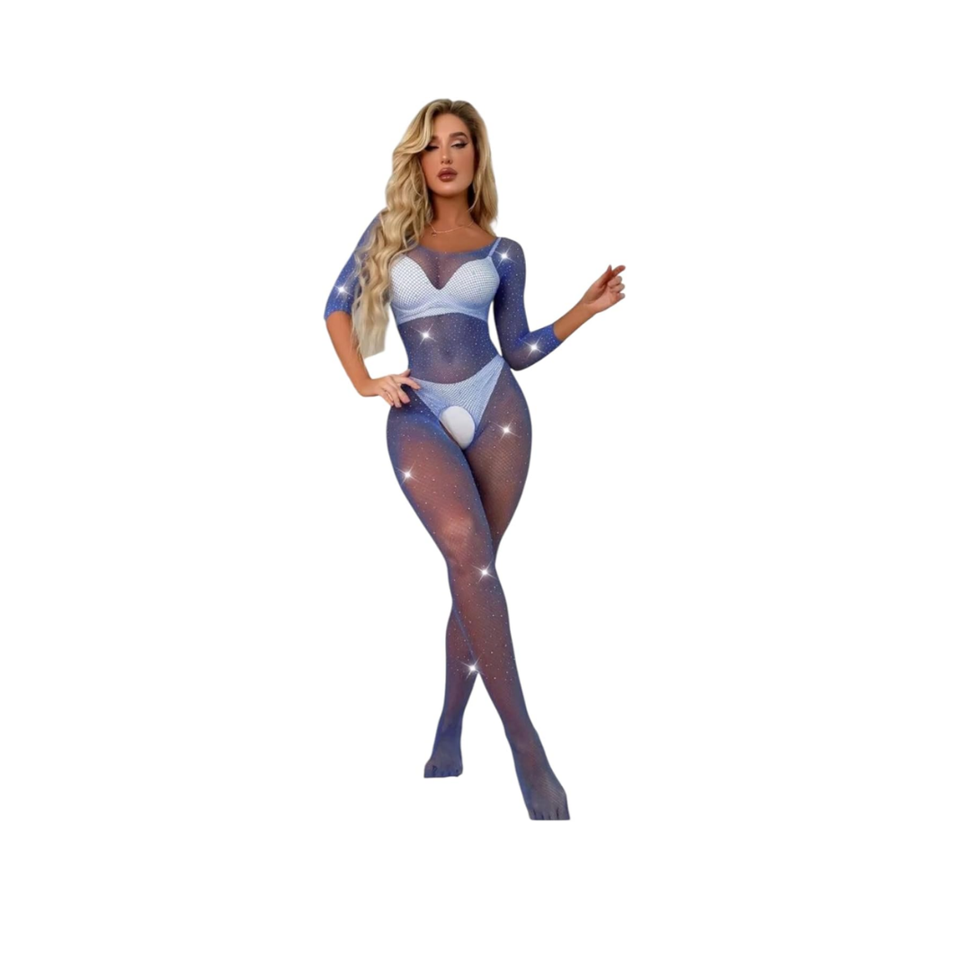 VÜCUT ÇORABI BODYSTOKİNG MAVİ RENKLİ TAŞLI ELBİSE ETEK İÇİ FANTAZİ İÇ GİYİM FİLELİ